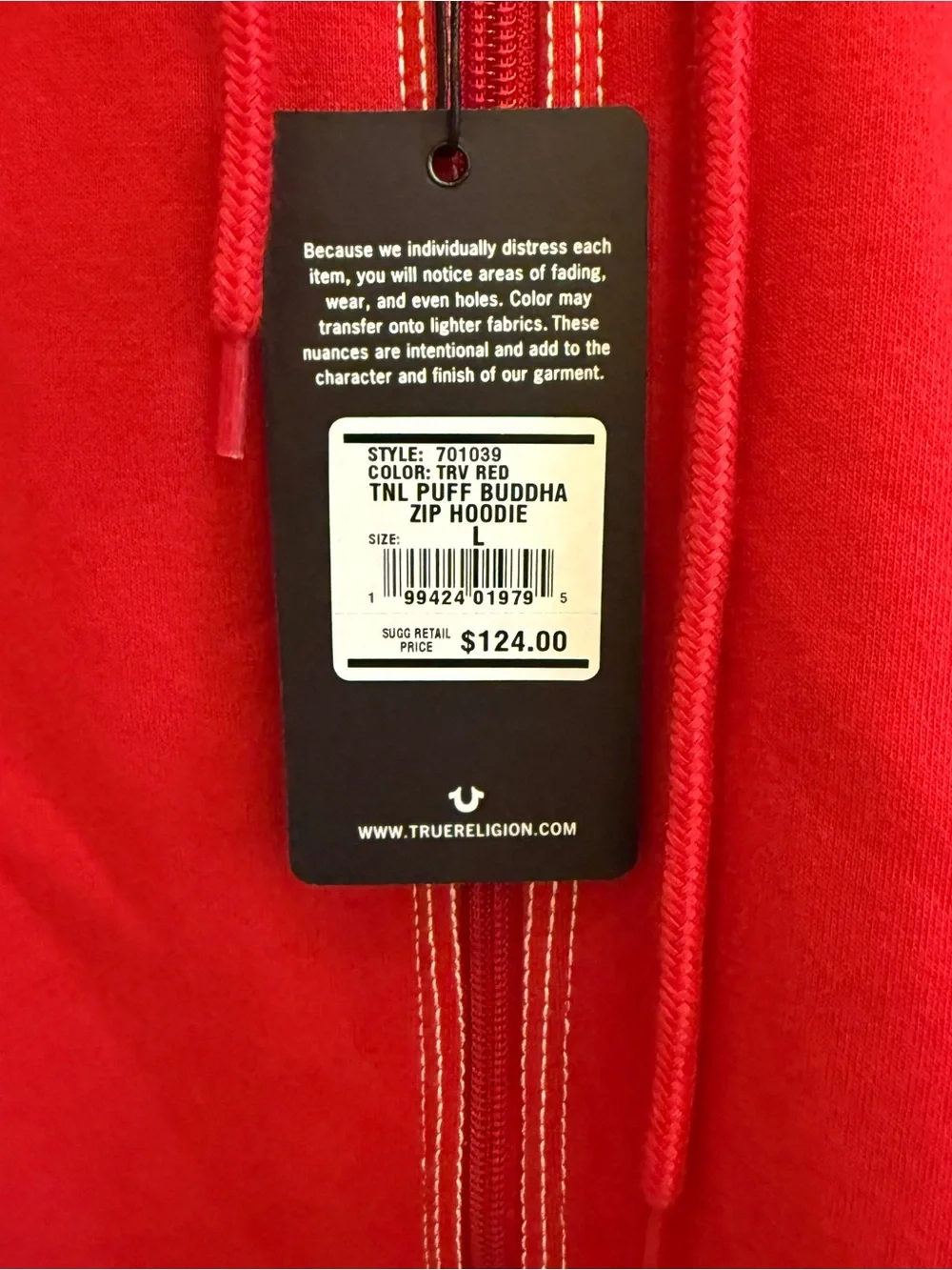 True Religion Red Zip Hoodie with Black Logo